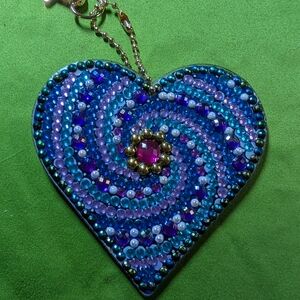 5 For $10 Double Sided Blue and Purple Crystal Heart Keychain